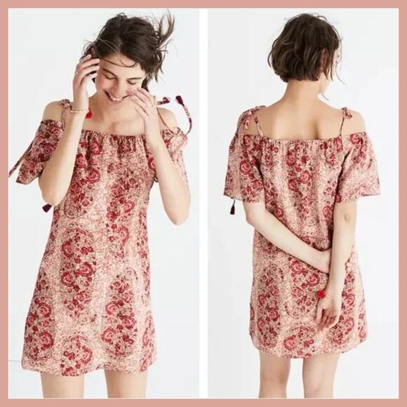 Madewell Silk Cold-Shoulder Dress in Watercolor Paisley Medium - Picture 1 of 7